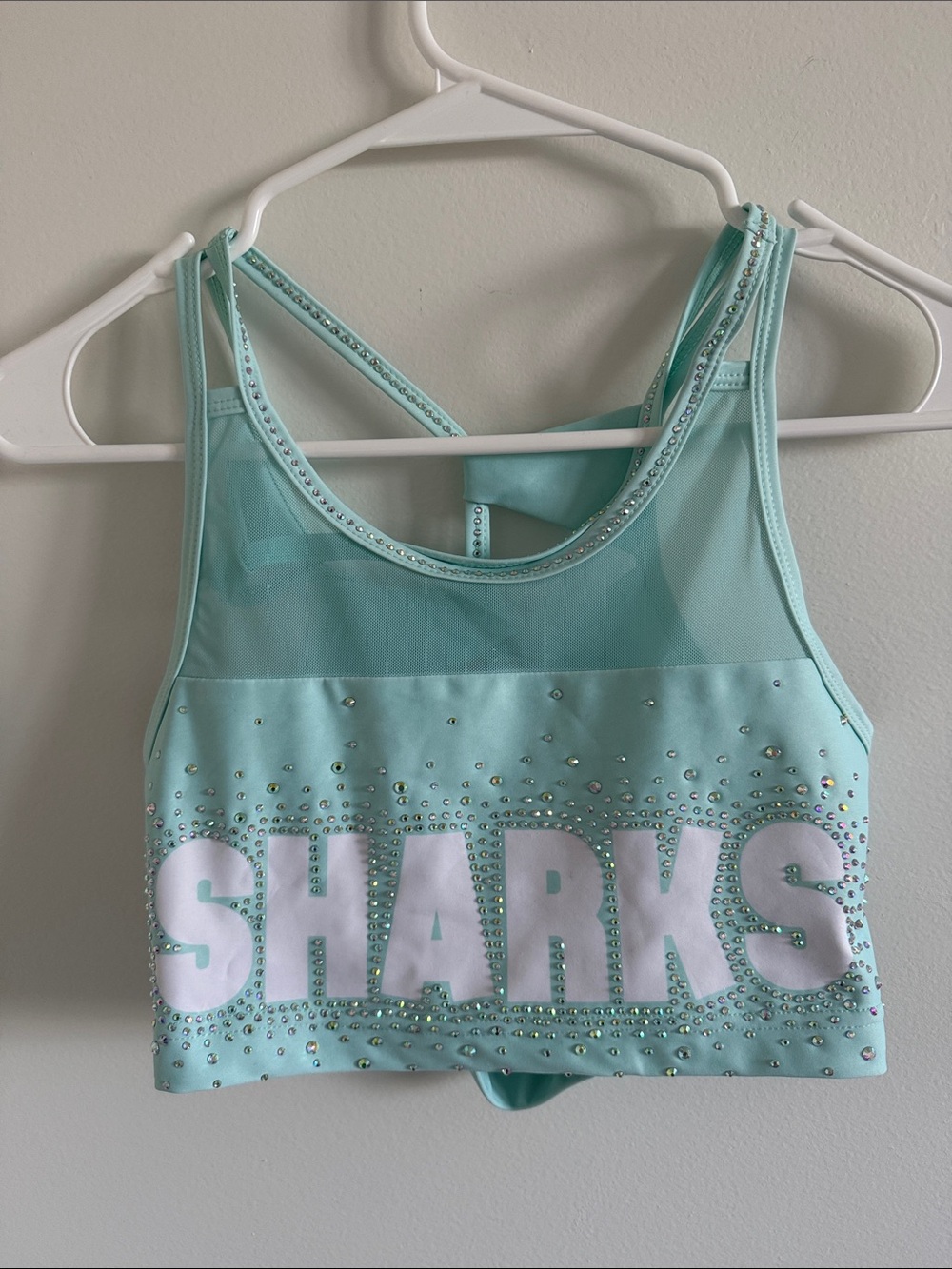 SHARKS Aqua Crystal-Embellished Sports Crop Top